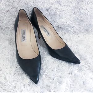 jimmy choo | black leather pointed heels size 39.5